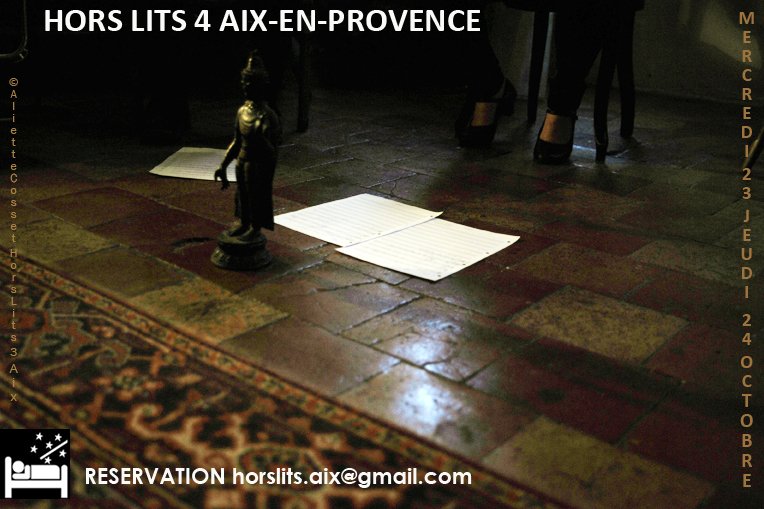 ©AlietteCosset, flyer Hors Lits 4 Aix en Provence, trio Haïku, performances en appartement